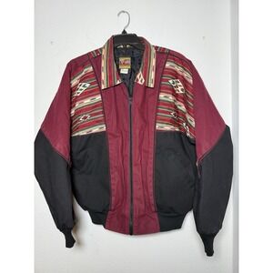 VINTAGE Bee-Wild Jacket Mens Large Burgundy Southwestern Aztec Navajo Made USA